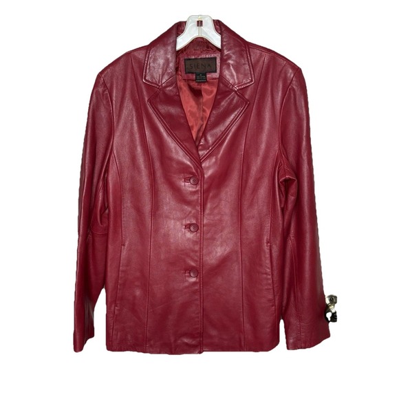 VTG Siena Red Leather Jacket Womens 16 Blazer Lined Soft Genuine Leather Coat - Picture 1 of 10